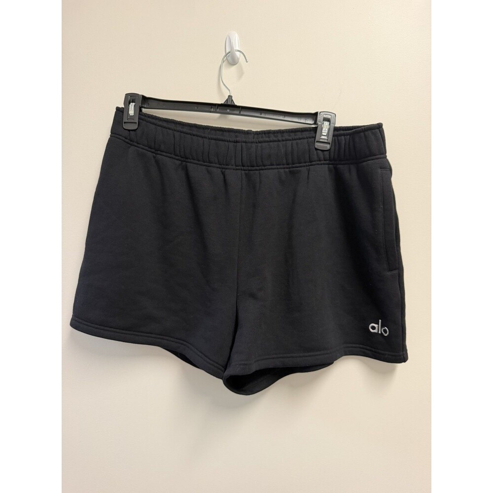 Wmns ALO YOGA Solid Black Accolade Fleece Lined Casual Sweat Shorts Sz L